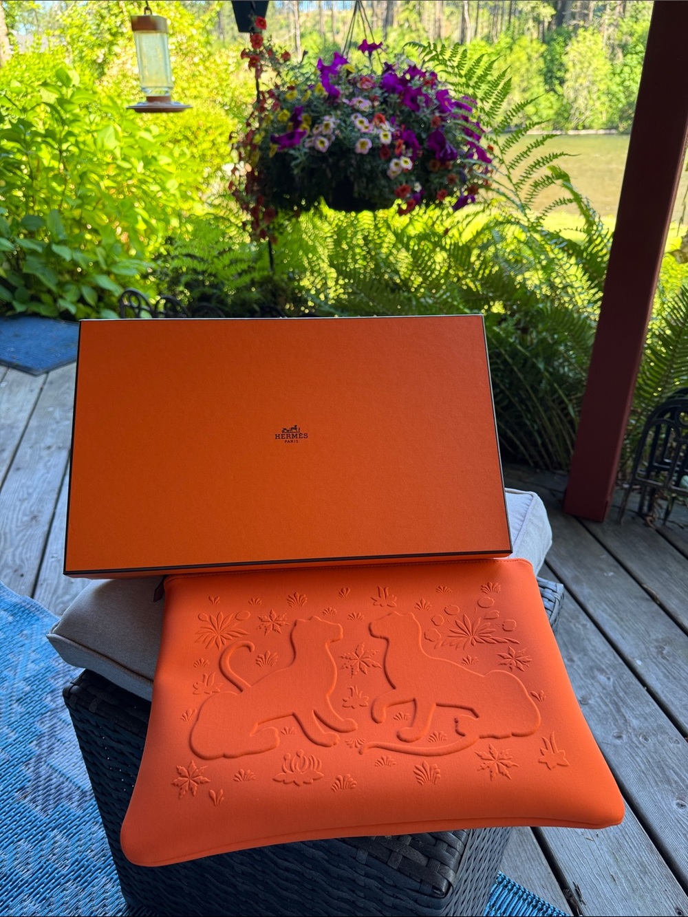Hermès Orange Embossed Cat Clutch